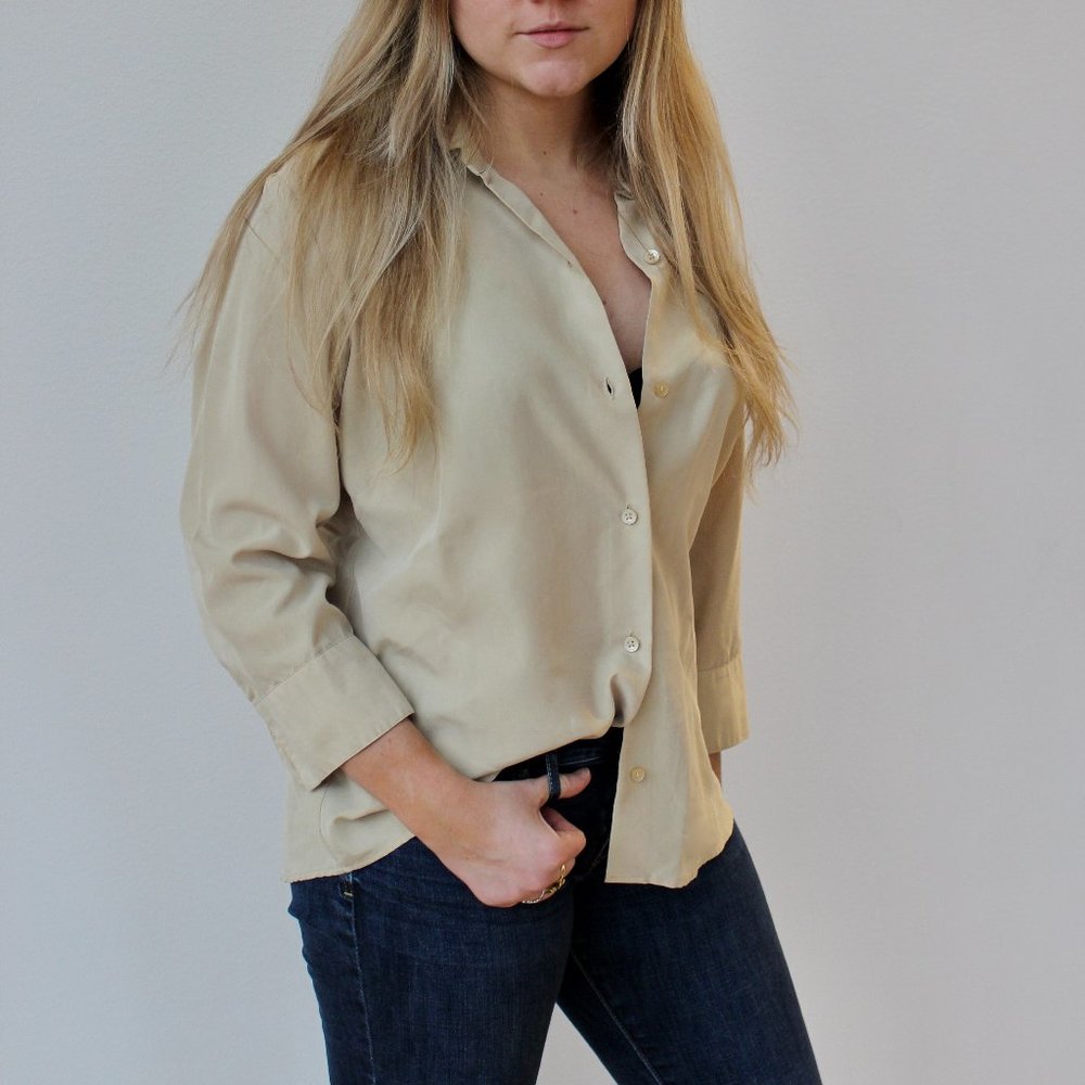 Liz Claiborne Long Sleeve Button Down - Tan